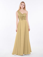 Sequins Top Chiffon Button Long Dresses Gold
