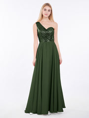Sequins Top Chiffon Button Long Dresses Olive Green