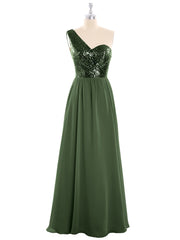 Sequins Top Chiffon Button Long Dresses Olive Green