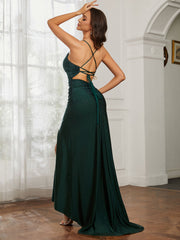 Sweetheart Rhinestone Sheath Dress With Slit Dark Green
