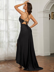 Sweetheart Rhinestone Sheath Dress With Slit Black