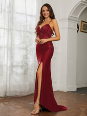 Sweetheart Rhinestone Sheath Dress With Slit Burgundy Plus Size