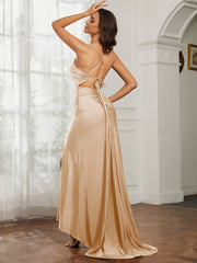 Sweetheart Rhinestone Sheath Dress With Slit Champagne Plus Size