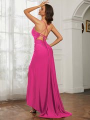 Sweetheart Rhinestone Sheath Dress With Slit Fuchsia