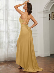 Sweetheart Rhinestone Sheath Dress With Slit Gold Plus Size