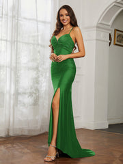 Sweetheart Rhinestone Sheath Dress With Slit Green