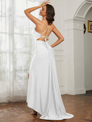 Sweetheart Rhinestone Sheath Dress With Slit Ivory