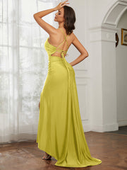 Sweetheart Rhinestone Sheath Dress With Slit Lemon