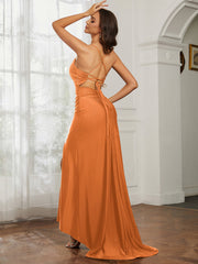Sweetheart Rhinestone Sheath Dress With Slit Orange Plus Size