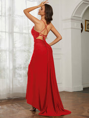 Sweetheart Rhinestone Sheath Dress With Slit Red