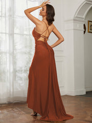 Sweetheart Rhinestone Sheath Dress With Slit Rust Plus Size