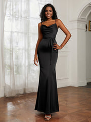 Satin Cowl Neck Mermaid Dress Black