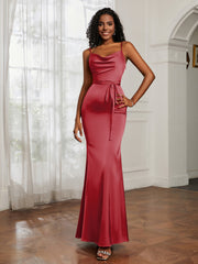 Satin Cowl Neck Mermaid Dress Burgundy Plus Size