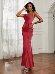 Satin Cowl Neck Mermaid Dress Burgundy Plus Size