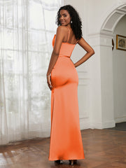 Satin Cowl Neck Mermaid Dress Burnt Orange Plus Size