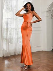 Satin Cowl Neck Mermaid Dress Burnt Orange Plus Size