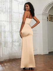 Satin Cowl Neck Mermaid Dress Champagne Plus Size