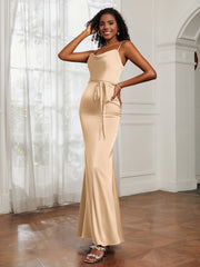 Satin Cowl Neck Mermaid Dress Champagne Plus Size