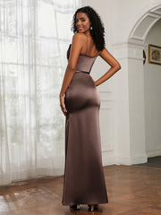 Satin Cowl Neck Mermaid Dress Chocolate