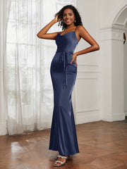 Satin Cowl Neck Mermaid Dress Dark Navy Plus Size