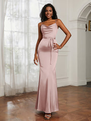 Satin Cowl Neck Mermaid Dress Dusty Rose Plus Size