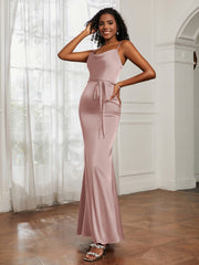 Satin Cowl Neck Mermaid Dress Dusty Rose Plus Size