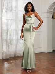 Satin Cowl Neck Mermaid Dress Dusty Sage