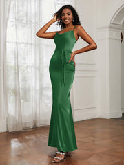 Satin Cowl Neck Mermaid Dress Emerald