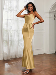 Satin Cowl Neck Mermaid Dress Gold Plus Size