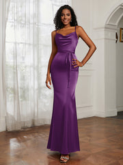 Satin Cowl Neck Mermaid Dress Grape