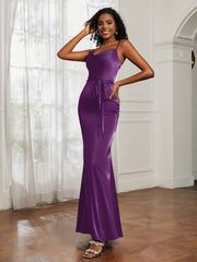 Satin Cowl Neck Mermaid Dress Grape