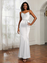 Satin Cowl Neck Mermaid Dress Ivory Plus Size