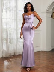 Satin Cowl Neck Mermaid Dress Lilac
