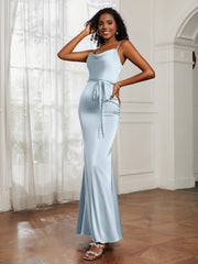Satin Cowl Neck Mermaid Dress Mist