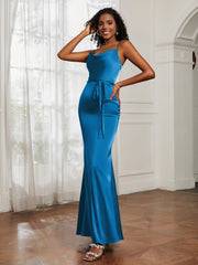 Satin Cowl Neck Mermaid Dress Ocean Blue Plus Size