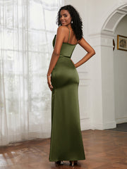 Satin Cowl Neck Mermaid Dress Olive Green