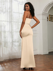 Satin Cowl Neck Mermaid Dress Peach Plus Size