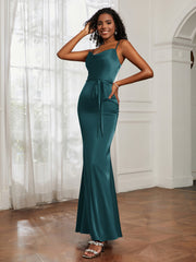 Satin Cowl Neck Mermaid Dress Peacock Plus Size