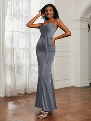 Satin Cowl Neck Mermaid Dress Steel Grey Plus Size