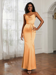Satin Cowl Neck Mermaid Dress Tangerine Plus Size
