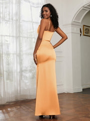 Satin Cowl Neck Mermaid Dress Tangerine