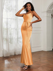 Satin Cowl Neck Mermaid Dress Tangerine