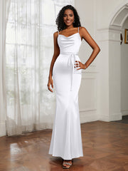 Satin Cowl Neck Mermaid Dress White