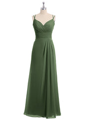 Double Straps Chiffon Dress with Sweetheart Neck Olive Green