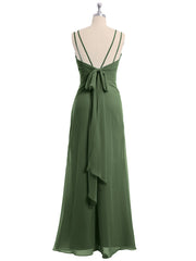 Double Straps Chiffon Dress with Sweetheart Neck Olive Green