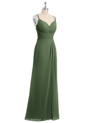 Double Straps Chiffon Dress with Sweetheart Neck Olive Green
