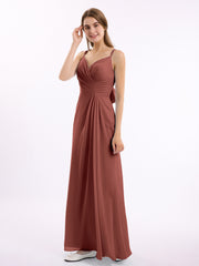 Double Straps Chiffon Dress with Sweetheart Neck Terracotta