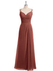 Double Straps Chiffon Dress with Sweetheart Neck Terracotta