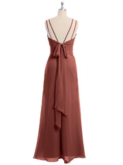 Double Straps Chiffon Dress with Sweetheart Neck Terracotta