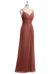 Double Straps Chiffon Dress with Sweetheart Neck Terracotta